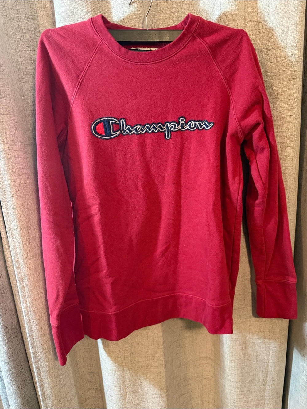 Champion Red Crewneck Sweatshirt with Script Logo